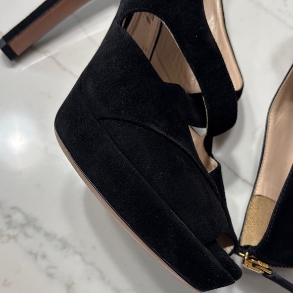 Prada Black Suede Heels with Gold Zipper - Picture 13 of 17